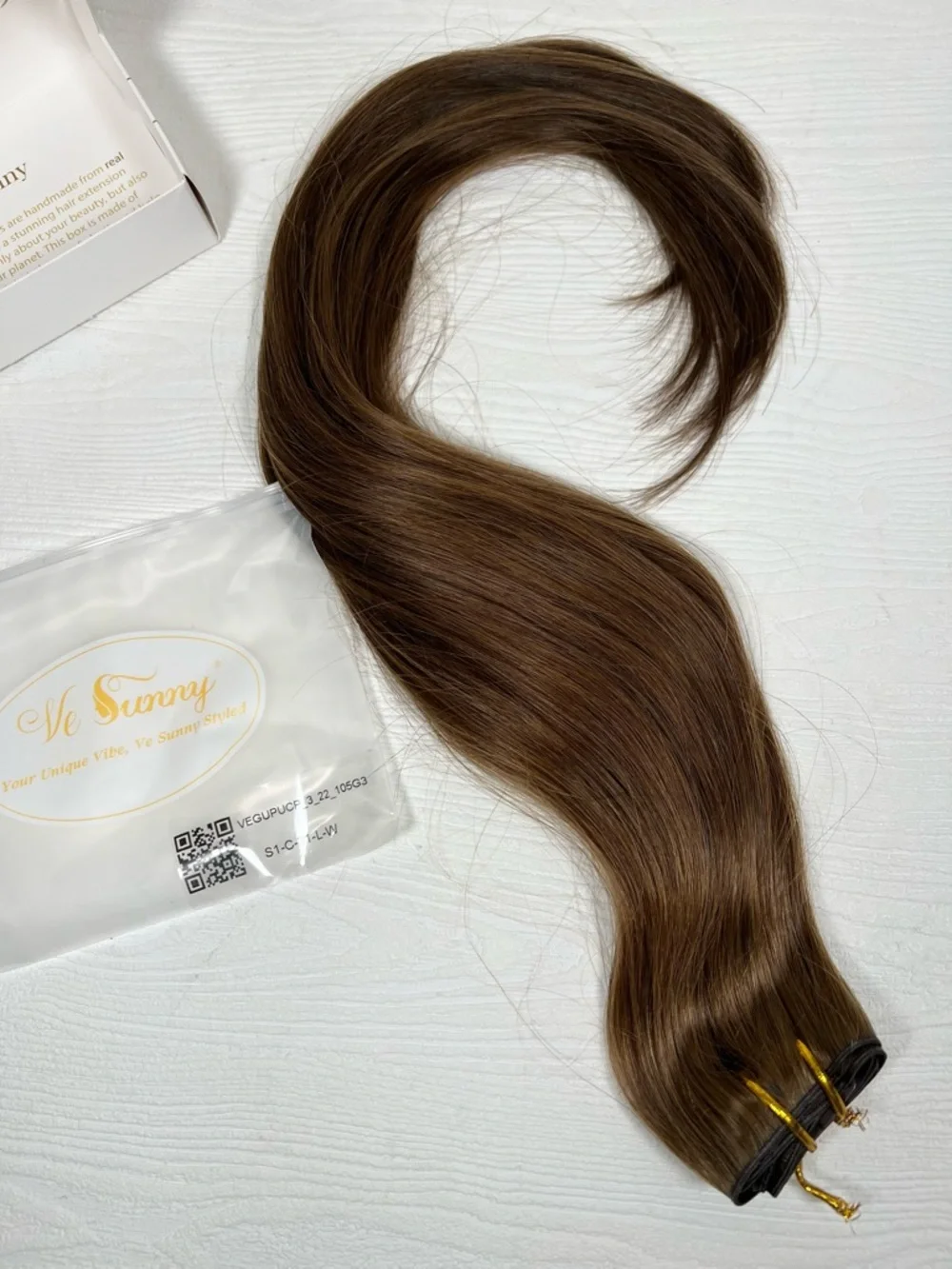 Neutral Light Brown Human Hair Genius Weft 22 Inch Clip In Hair Extensions